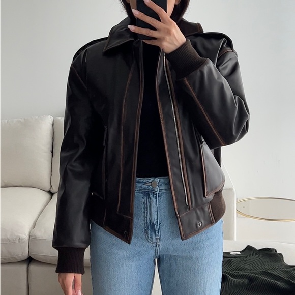 Brown Leather Jacket worn once - Picture 2 of 6